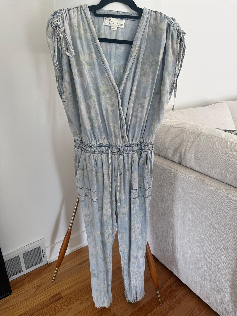 Vintage Havana Pale Blue Floral Wrap Jumpsuit - Picture 1 of 5